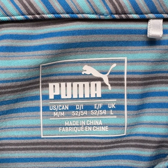 Puma Golf Pocket Polo Shirt Blue Stripes Men’s Size Medium - Picture 4 of 8